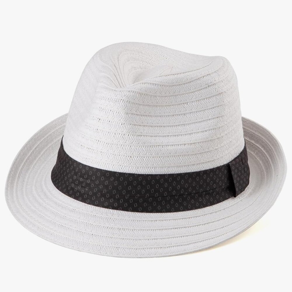 Straw Trilby Fedora Hat - White (L/XL)